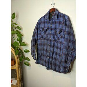 Distressed Big Yank Button Up Collared Fleece Long Sleeve Shirt Plaid Sz Medium